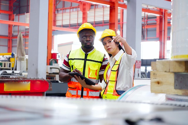 Ispettori di sicurezza verificano il cantiere con tablet
