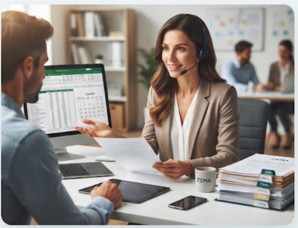 Consulente amministrativa durante un incontro con il cliente